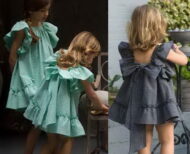 100- دانلود الگو آماده سایزبندی کودک پیراهن پاپیونی دخترانه